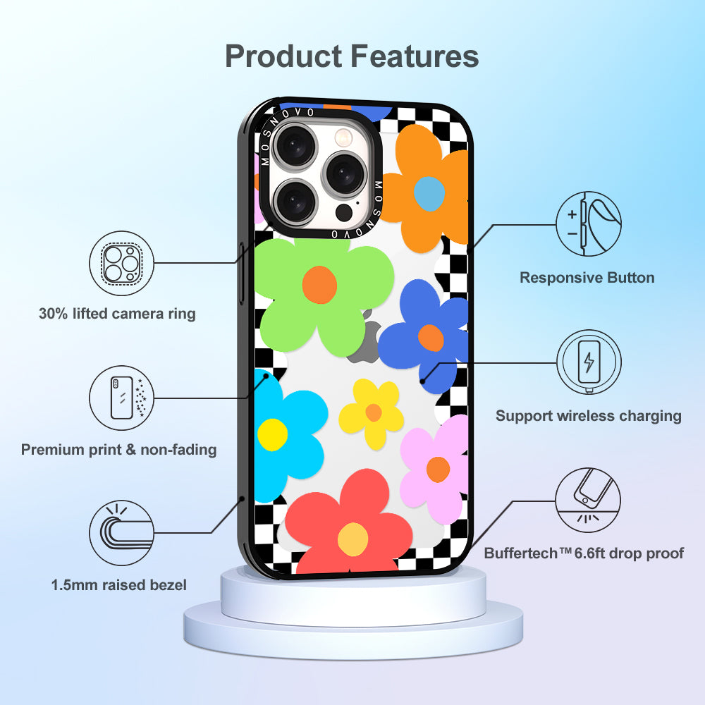 60's Checkered Floral Phone Case - iPhone 15 Pro Max Case - MOSNOVO