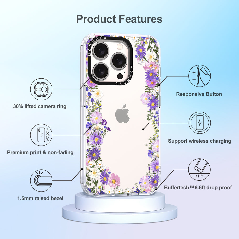 Purple Daisy Garden Phone Case - iPhone 15 Pro Case - MOSNOVO