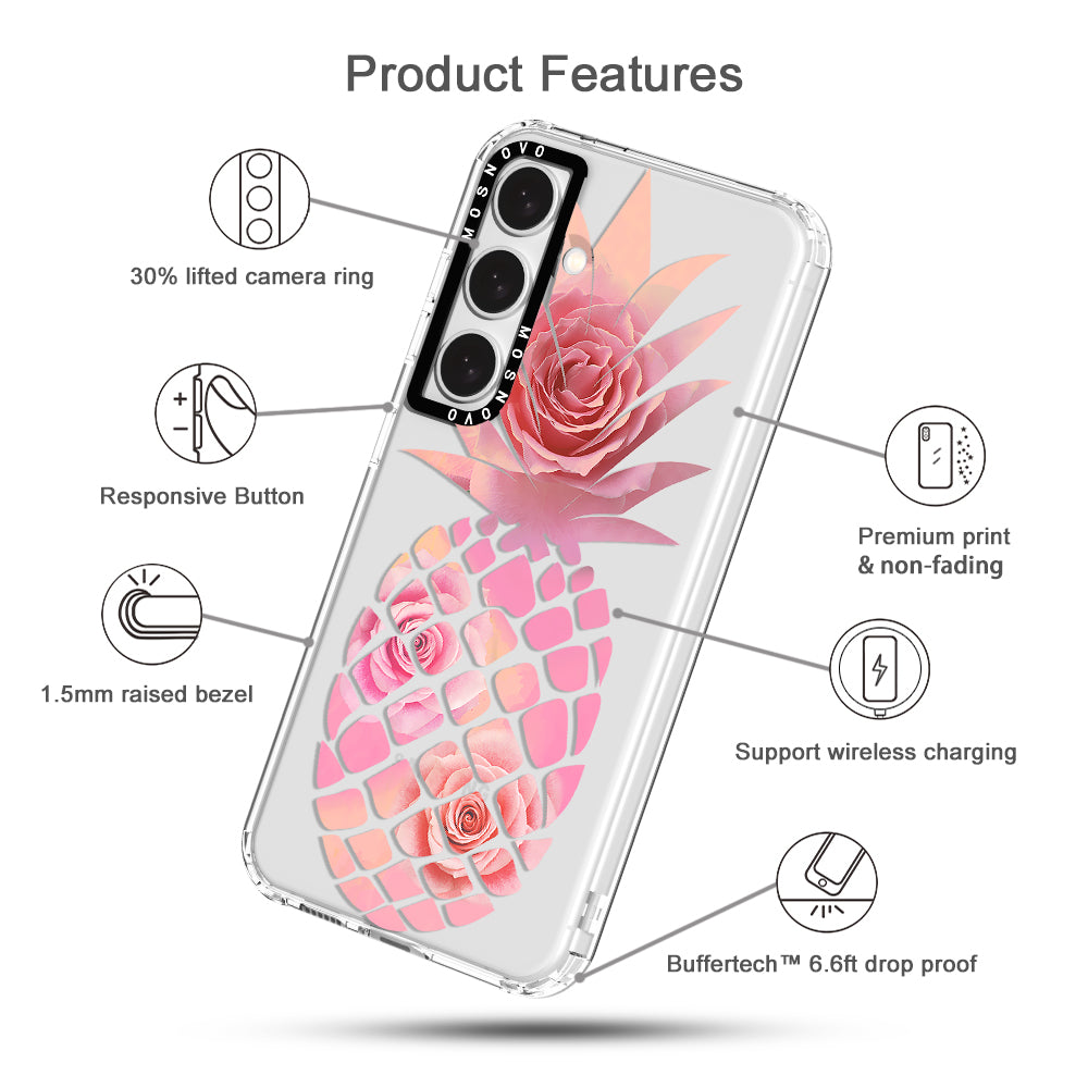 Pink Floral Pineapple Phone Case - Samsung Galaxy S24 Case - MOSNOVO