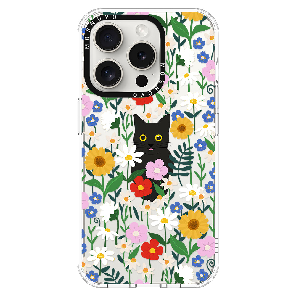 Black Cat in Garden Phone Case - iPhone 15 Pro Case - MOSNOVO