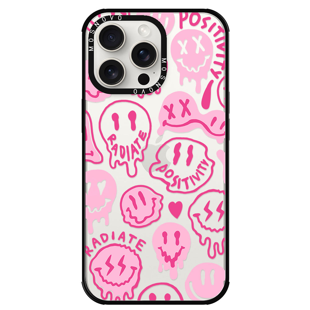 Pink Dripping Smiles Positivity Radiate Face Phone Case - iPhone 15 Pro Max Case - MOSNOVO