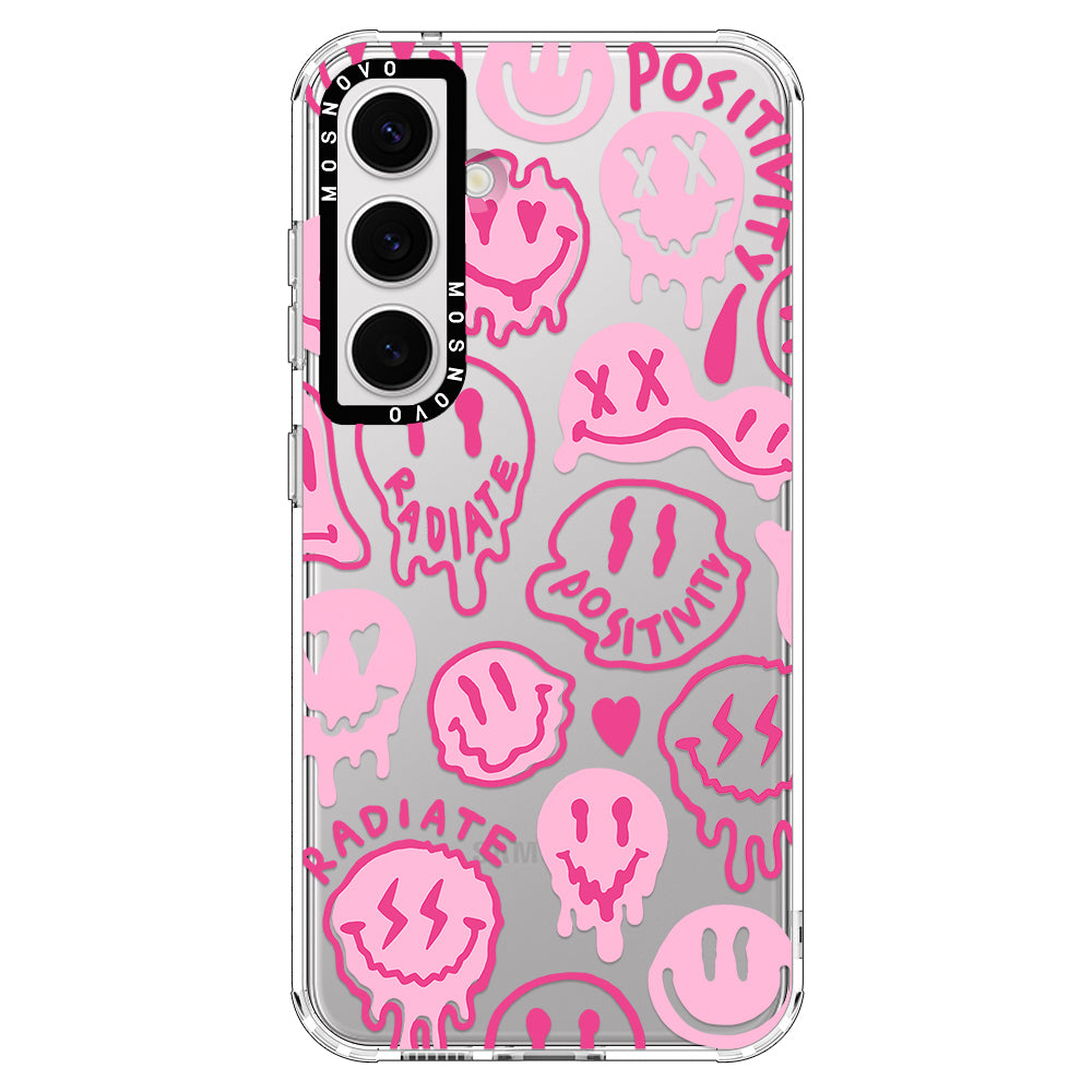 Pink Dripping Smiles Positivity Radiate Face Phone Case - Samsung Galaxy S24 Plus Case - MOSNOVO