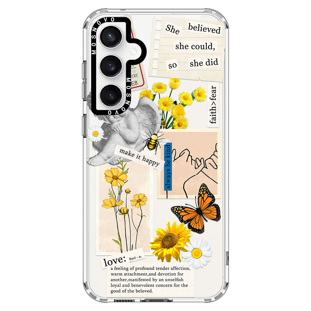 Vintage Collage Sunflower Butterfly Phone Case - Samsung Galaxy S23 FE Case