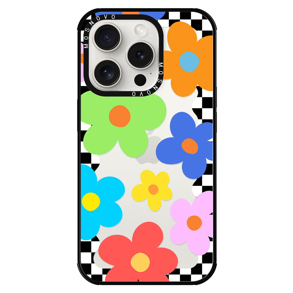 60's Checkered Floral Phone Case - iPhone 15 Pro Case - MOSNOVO