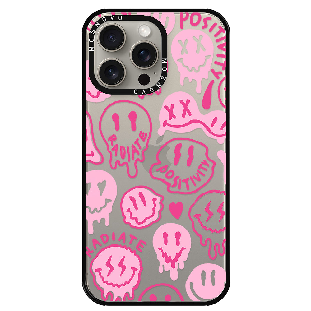 Pink Dripping Smiles Positivity Radiate Face Phone Case - iPhone 15 Pro Max Case - MOSNOVO