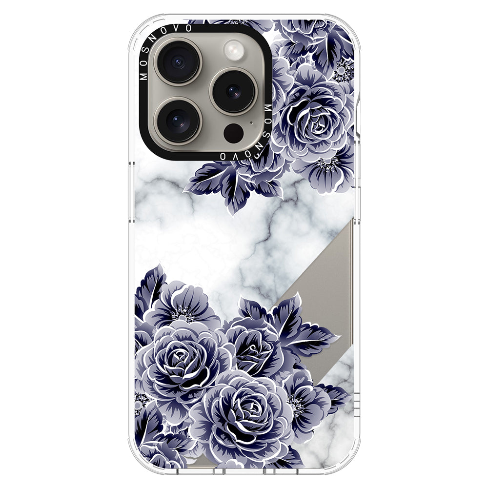 Marble with Purple Flowers Phone Case - iPhone 15 Pro Case - MOSNOVO