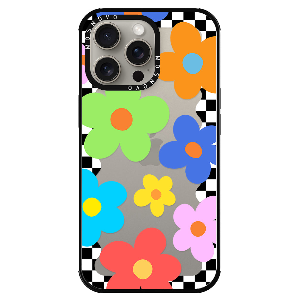 60's Checkered Floral Phone Case - iPhone 15 Pro Max Case - MOSNOVO