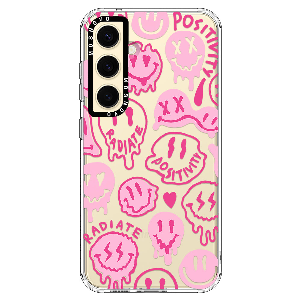 Pink Dripping Smiles Positivity Radiate Face Phone Case - Samsung Galaxy S24 Plus Case - MOSNOVO