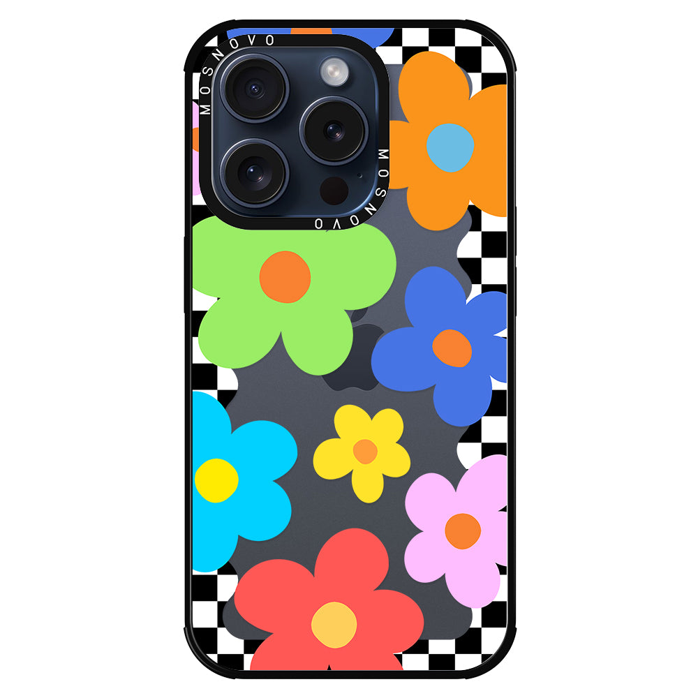 60's Checkered Floral Phone Case - iPhone 15 Pro Case - MOSNOVO