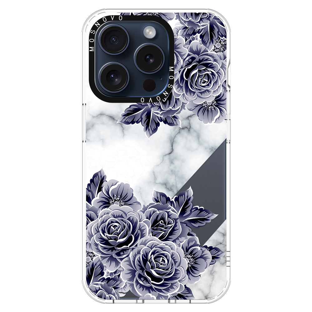 Marble with Purple Flowers Phone Case - iPhone 15 Pro Case - MOSNOVO