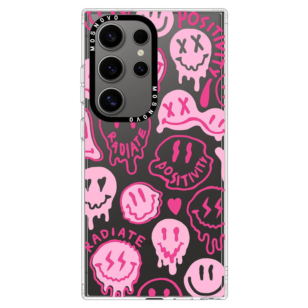 Pink Dripping Smiles Positivity Radiate Face Phone Case - Samsung Galaxy S24 Ultra Case - MOSNOVO