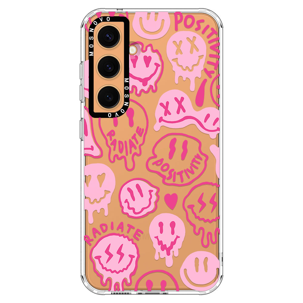 Pink Dripping Smiles Positivity Radiate Face Phone Case - Samsung Galaxy S24 Case - MOSNOVO