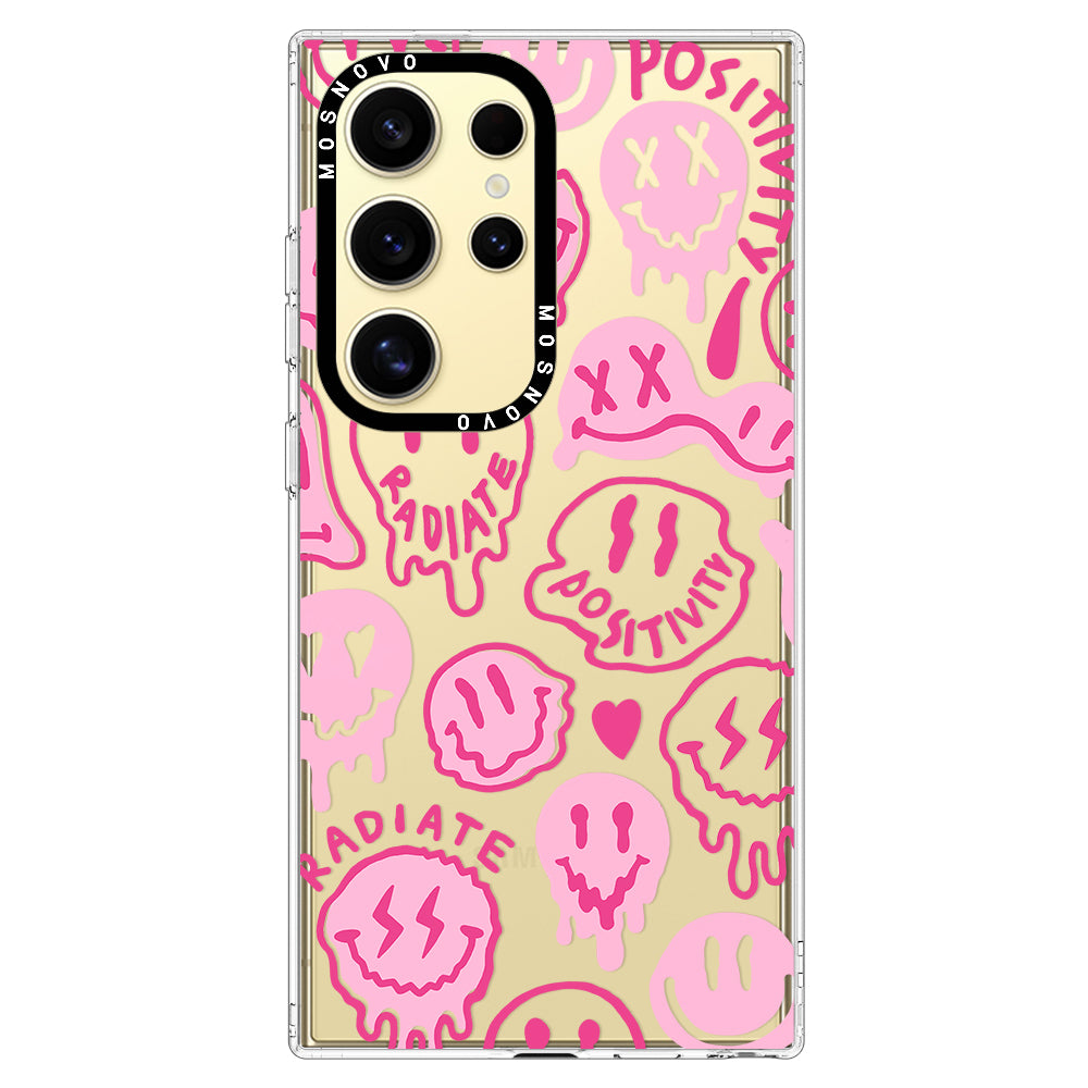 Pink Dripping Smiles Positivity Radiate Face Phone Case - Samsung Galaxy S24 Ultra Case - MOSNOVO