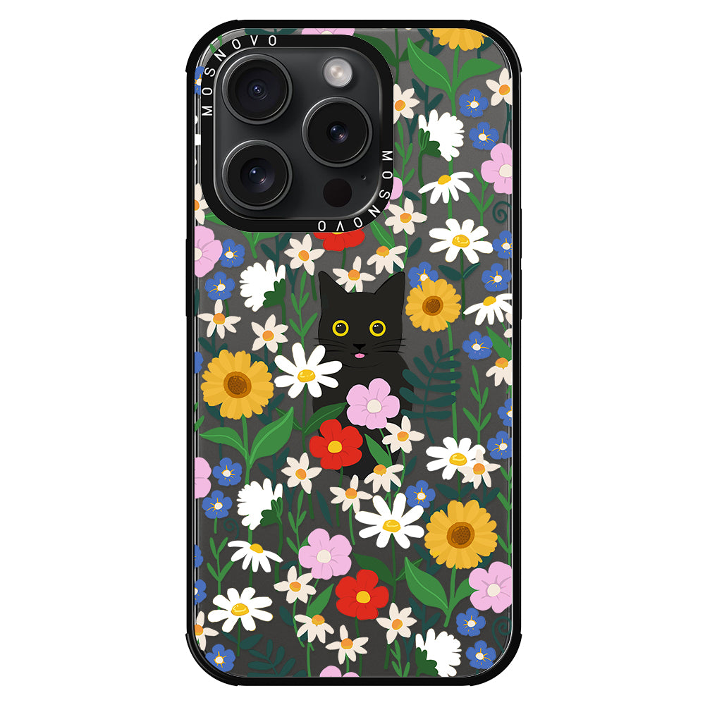 Black Cat in Garden Phone Case - iPhone 15 Pro Case - MOSNOVO