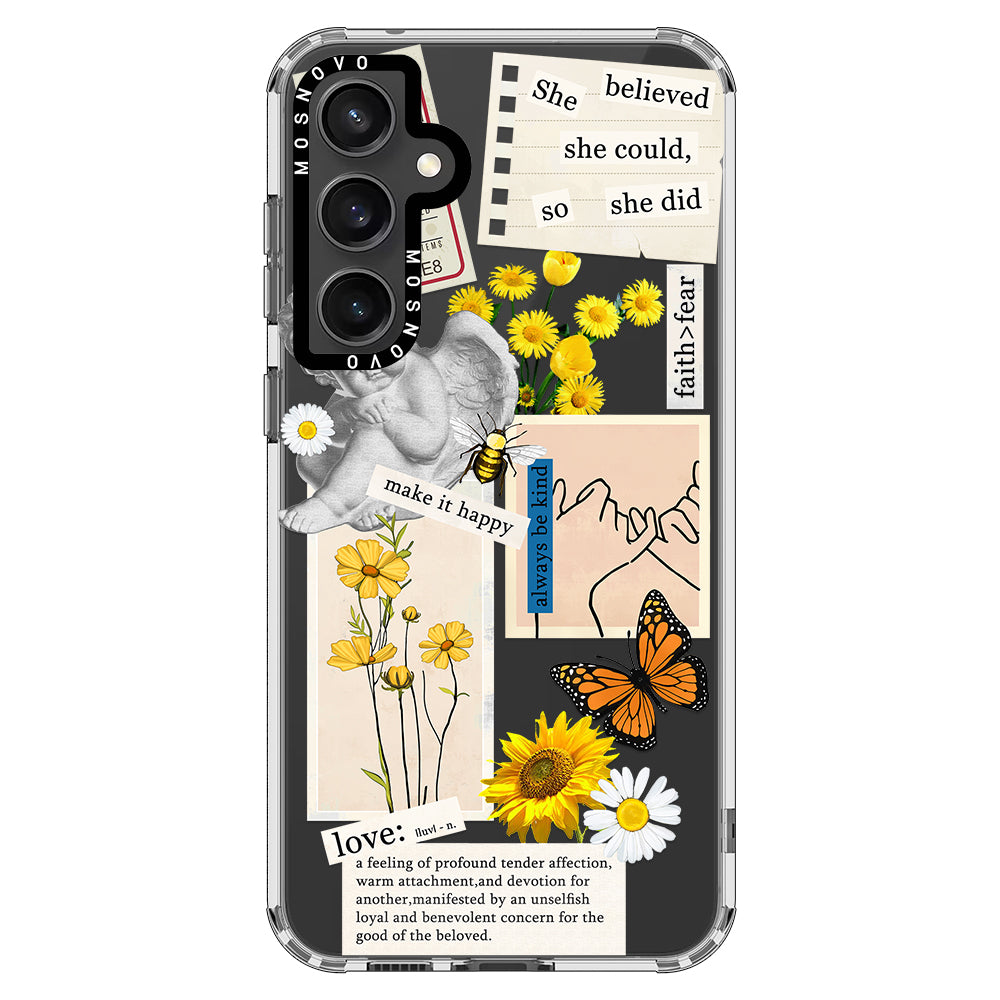 Vintage Collage Sunflower Butterfly Phone Case - Samsung Galaxy S23 FE Case