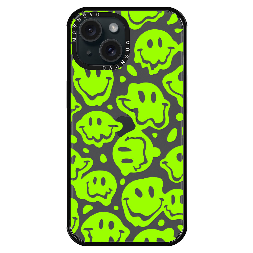 Distorted Green Smiles Face Phone Case - iPhone 15 Plus Case - MOSNOVO