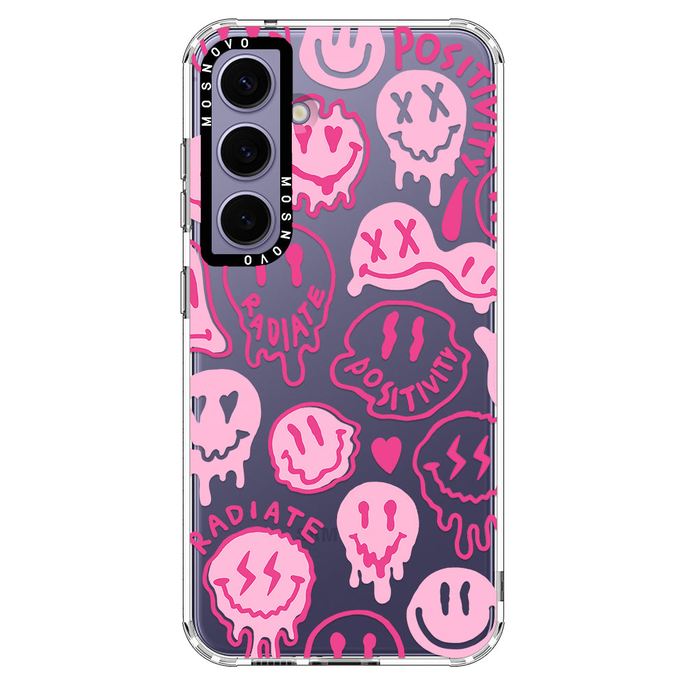 Pink Dripping Smiles Positivity Radiate Face Phone Case - Samsung Galaxy S24 Case - MOSNOVO
