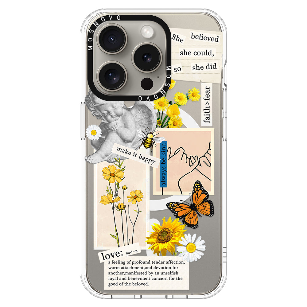 Vintage Collage Sunflower Butterfly Phone Case - iPhone 15 Pro Case - MOSNOVO