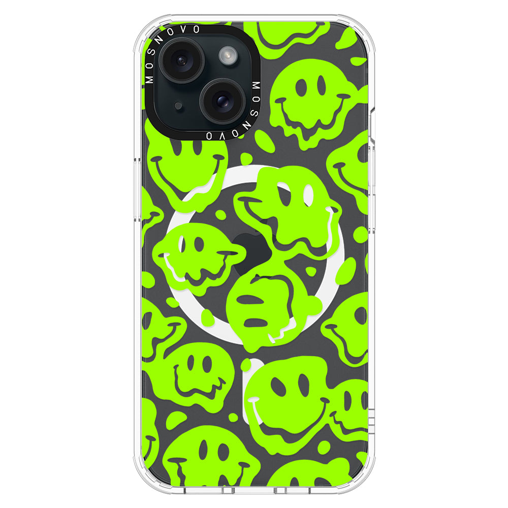 Distorted Green Smiles Face Phone Case - iPhone 15 Plus Case - MOSNOVO