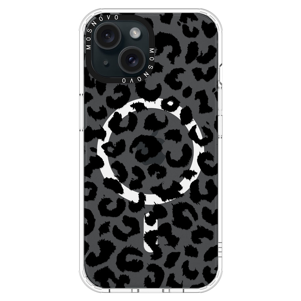 Black Leopard Print Phone Case iPhone 15 Plus Case MOSNOVO