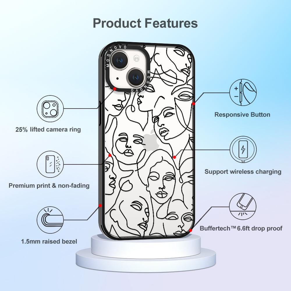 Abstract Face Line Art Phone Case - iPhone 14 Plus Case - MOSNOVO