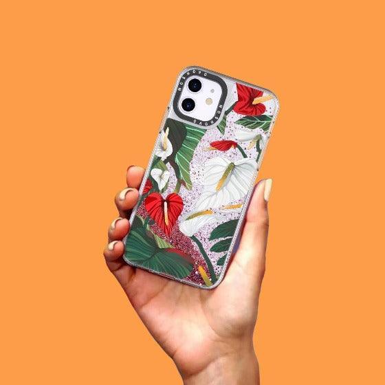 Anthurium Floral Flower Glitter Phone Case - iPhone 11 Case - MOSNOVO