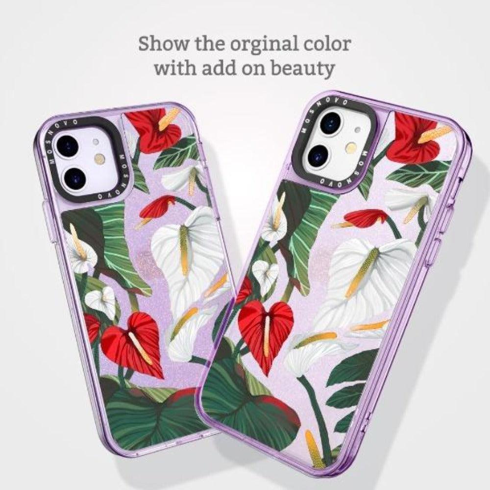 Anthurium Floral Flower Glitter Phone Case - iPhone 11 Case - MOSNOVO