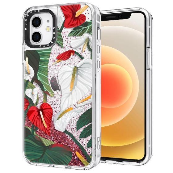 Anthurium Floral Flower Glitter Phone Case - iPhone 12 Case - MOSNOVO