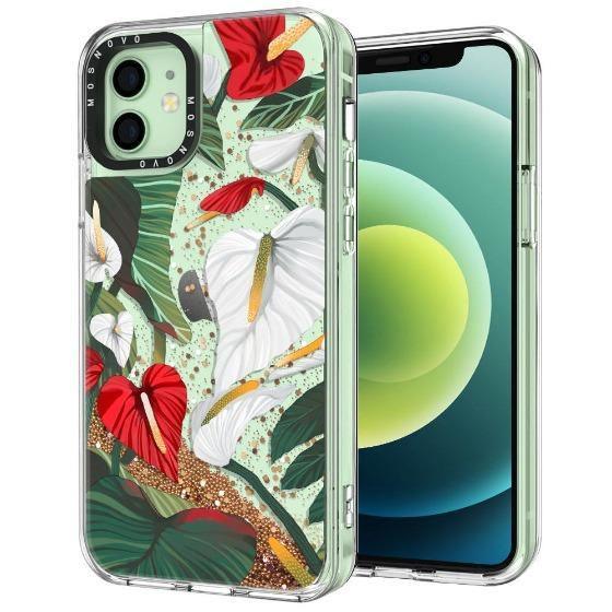 Anthurium Floral Flower Glitter Phone Case - iPhone 12 Case - MOSNOVO