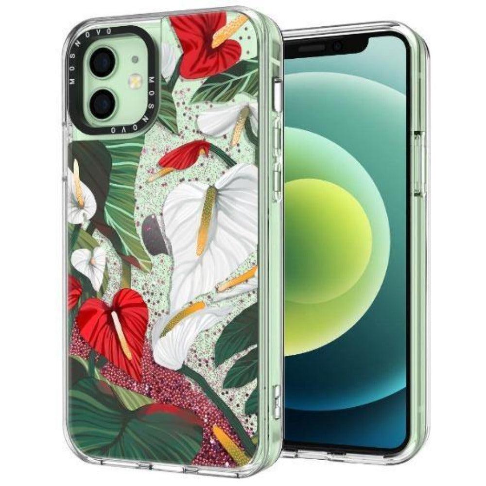 Anthurium Floral Flower Glitter Phone Case - iPhone 12 Mini Case - MOSNOVO