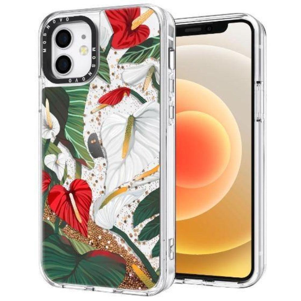 Anthurium Floral Flower Glitter Phone Case - iPhone 12 Mini Case - MOSNOVO