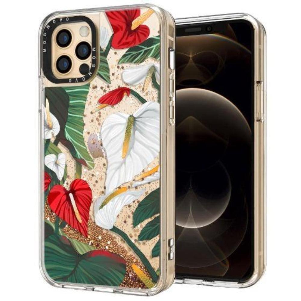 Anthurium Floral Flower Glitter Phone Case - iPhone 12 Pro Case - MOSNOVO