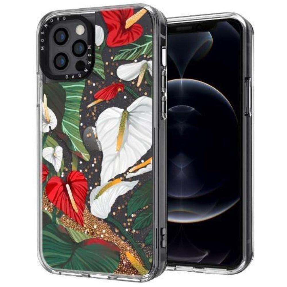 Anthurium Floral Flower Glitter Phone Case - iPhone 12 Pro Case - MOSNOVO