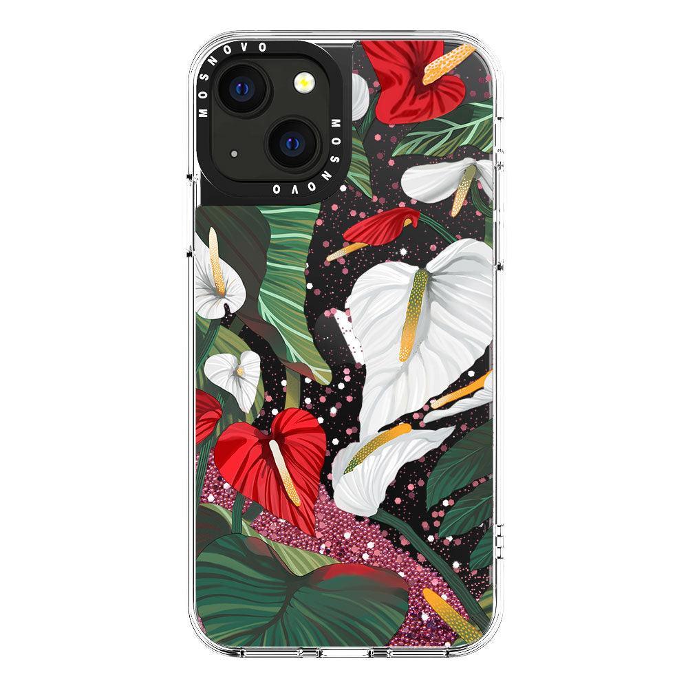 Anthurium Floral Flower Glitter Phone Case - iPhone 13 Case - MOSNOVO