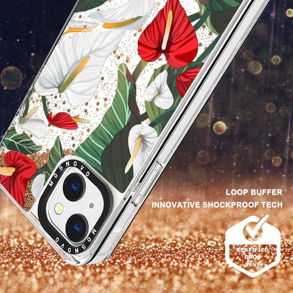 Anthurium Floral Flower Glitter Phone Case - iPhone 13 Case - MOSNOVO