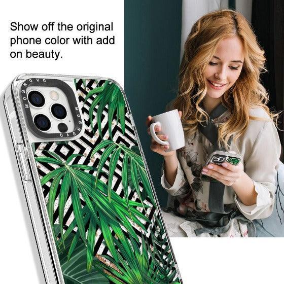 Areca Palm Pattern Glitter Phone Case - iPhone 12 Pro Case - MOSNOVO