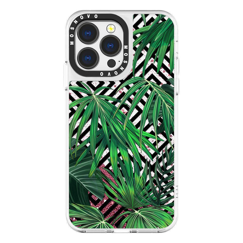 Areca Palm Pattern Glitter Phone Case - iPhone 13 Pro Case - MOSNOVO