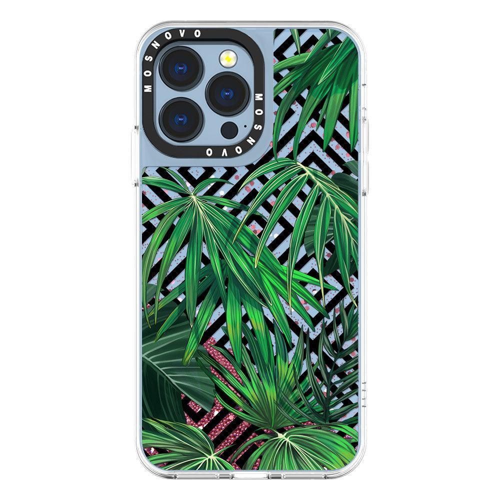 Areca Palm Pattern Glitter Phone Case - iPhone 13 Pro Case - MOSNOVO