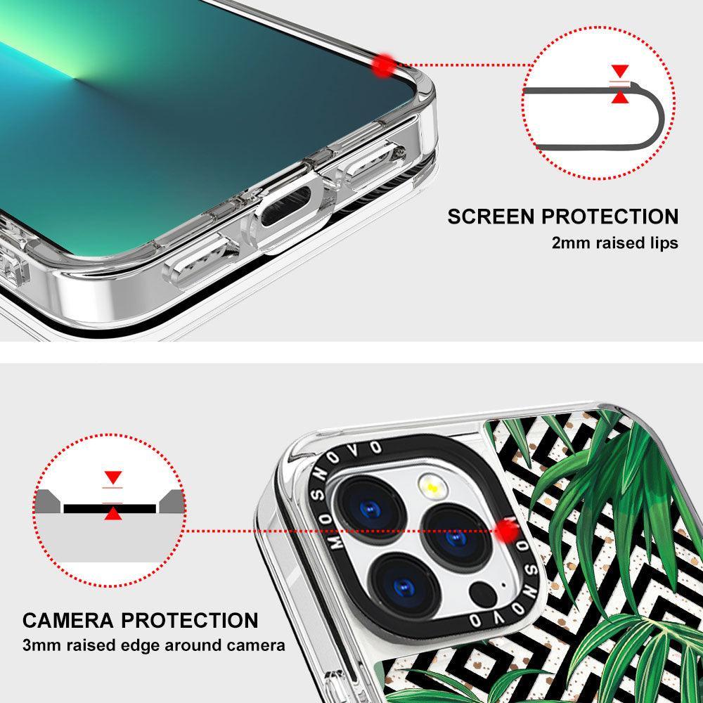 Areca Palm Pattern Glitter Phone Case - iPhone 13 Pro Max Case - MOSNOVO