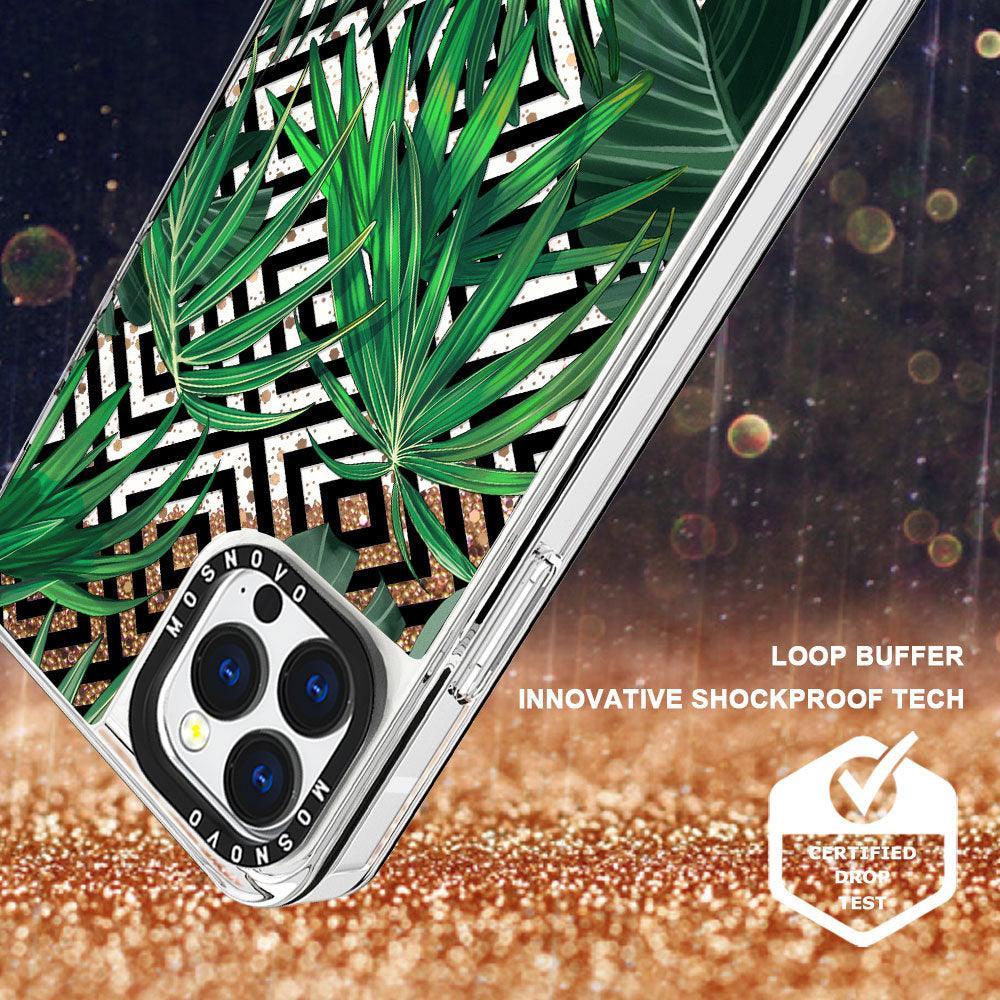 Areca Palm Pattern Glitter Phone Case - iPhone 13 Pro Max Case - MOSNOVO