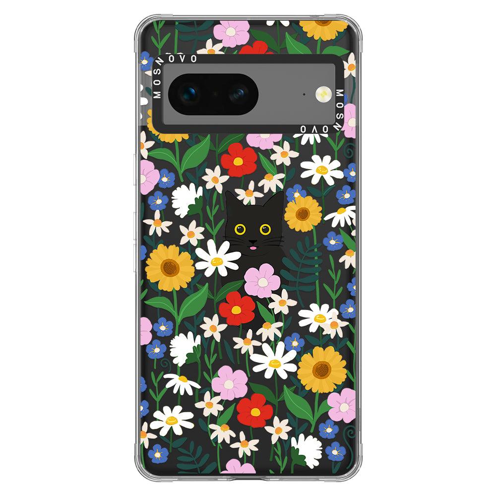 Black Cat in Garden Phone Case - Google Pixel 7 Case - MOSNOVO
