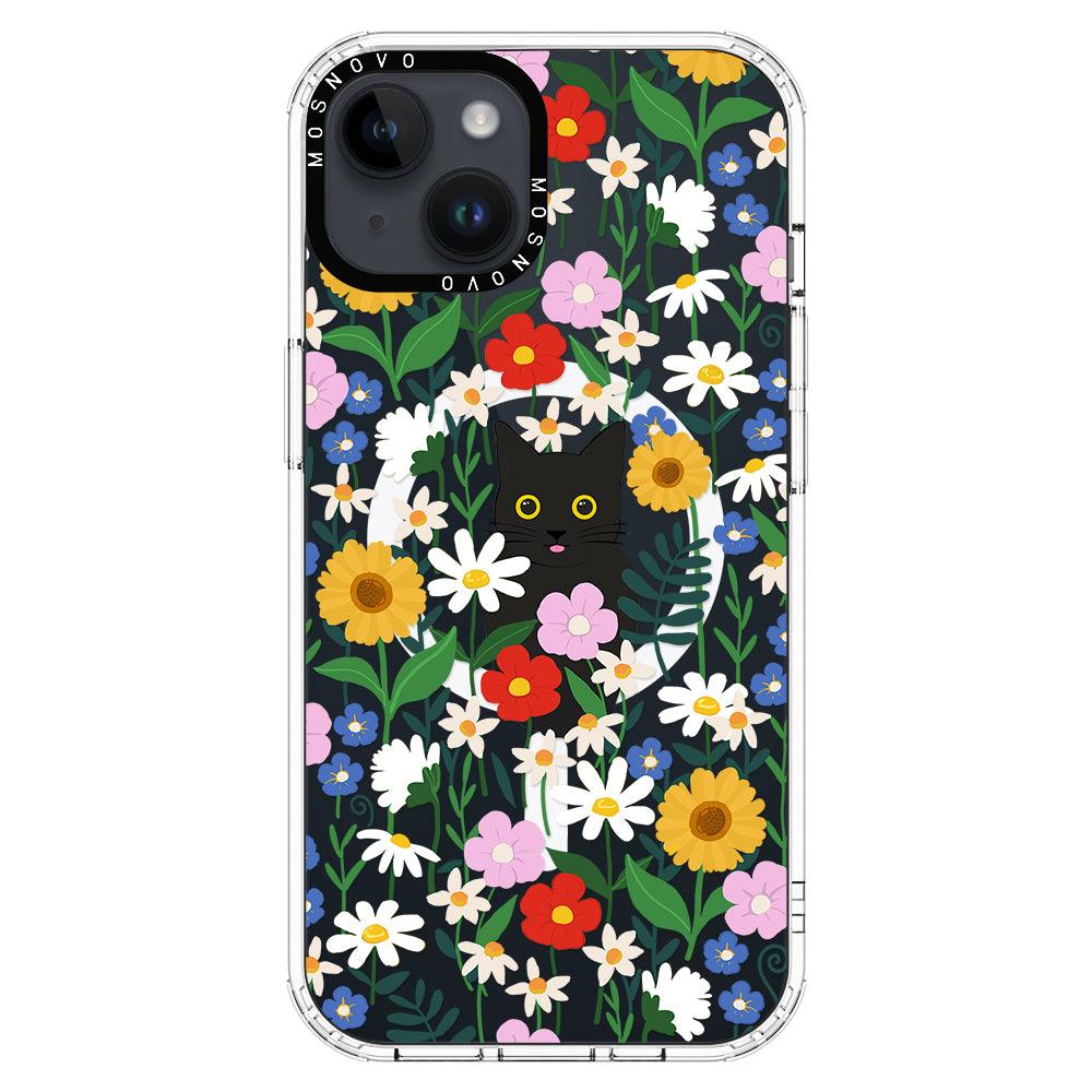 Black Cat in Garden Phone Case - iPhone 14 Case - MOSNOVO