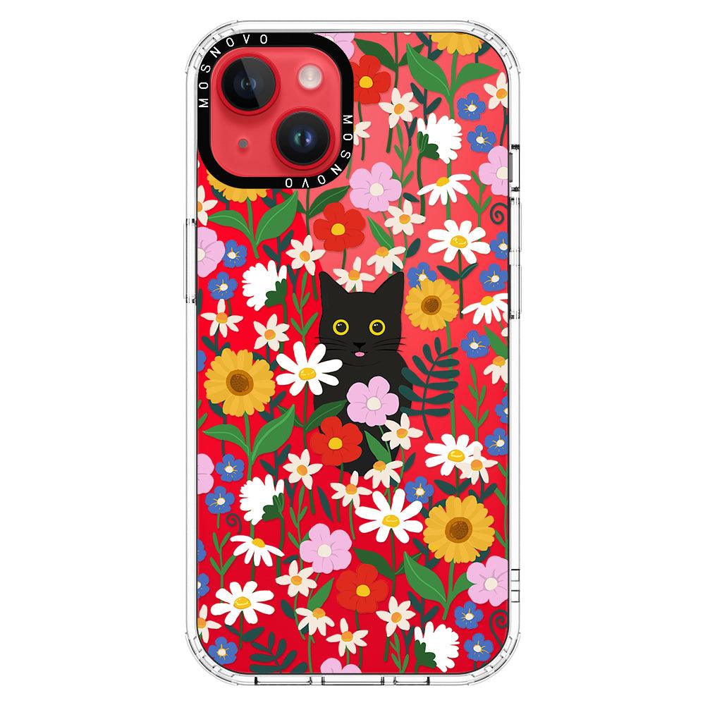 Black Cat in Garden Phone Case - iPhone 14 Case - MOSNOVO