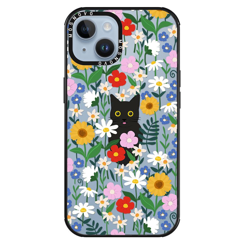 Black Cat in Garden Phone Case - iPhone 14 Plus Case - MOSNOVO