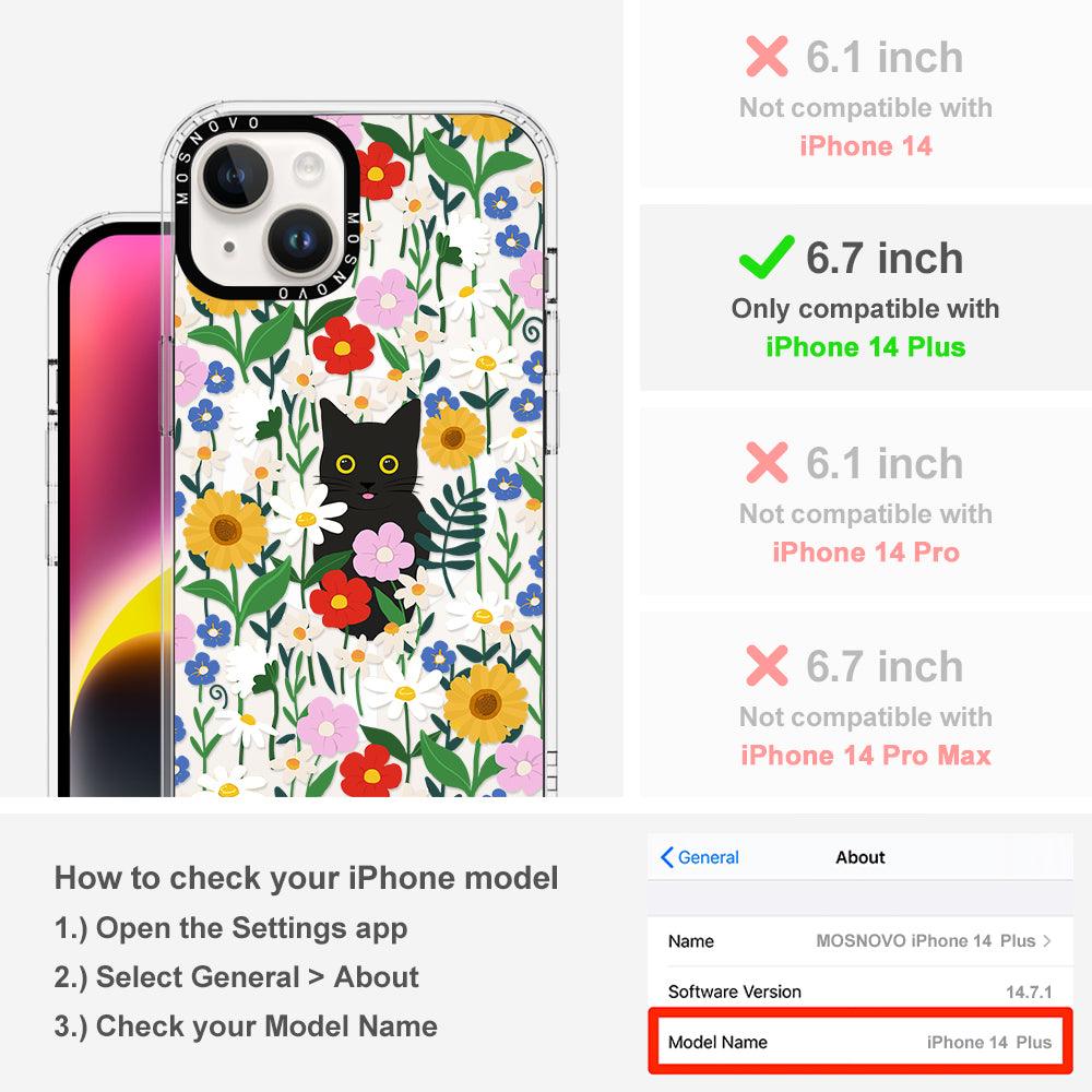 Black Cat in Garden Phone Case - iPhone 14 Plus Case - MOSNOVO