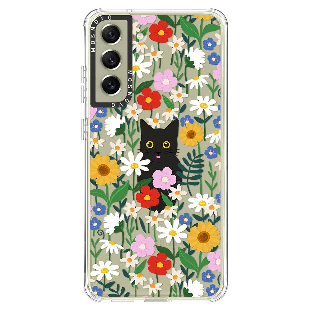 Black Cat in Garden Phone Case - Samsung Galaxy S21 FE Case - MOSNOVO