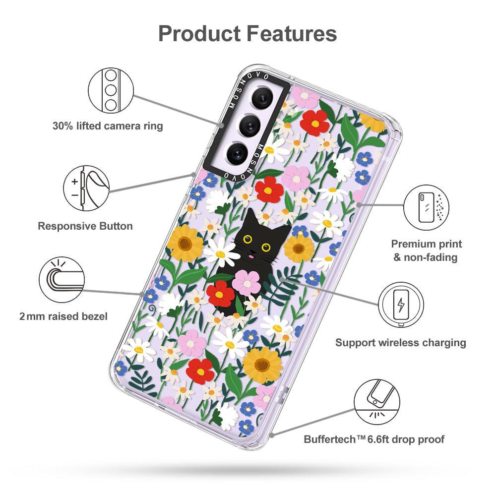 Black Cat in Garden Phone Case - Samsung Galaxy S21 FE Case - MOSNOVO