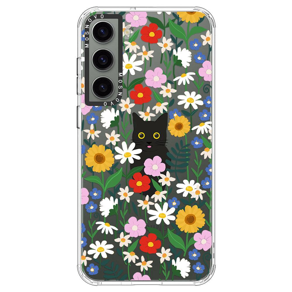 Black Cat in Garden Phone Case - Samsung Galaxy S23 Case - MOSNOVO