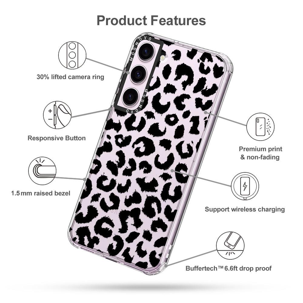Black Leopard Print Phone Case - Samsung Galaxy S23 Plus Case - MOSNOVO