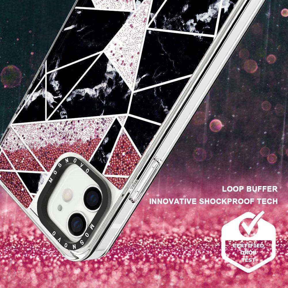 Black Marble Glitter Phone Case - iPhone 12 Mini Case - MOSNOVO